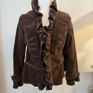 Paparazzi Brown Front Ruffle Long Sleeves Jacket